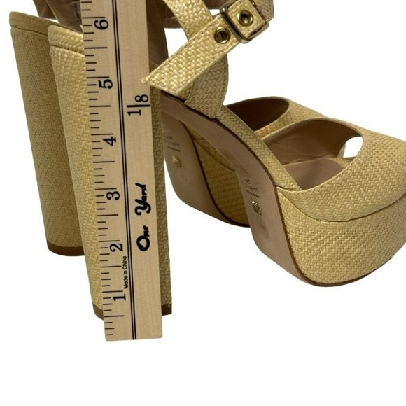 Stuart Weitzman Ryder 95 Platform Sandal Size 11 Wheat Tan Textured Rafia NEW - Picture 6 of 15